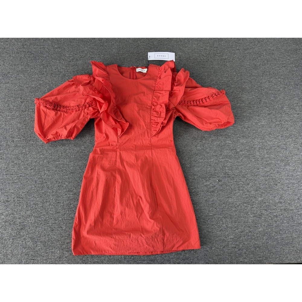 Rhode Varja Dress Womens XS Red Bramble Berry‎ Puff Sleeve Ruffle Mini Party